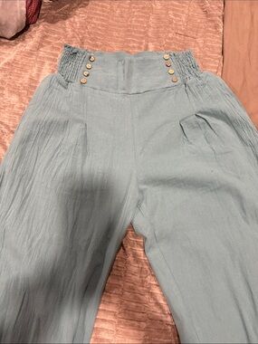 High Waist Light Blue Button Detail Pants